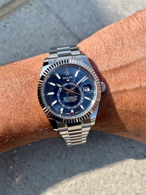 rolex sky dweller blue dial on wrist|Rolex Sky-Dweller price uk.